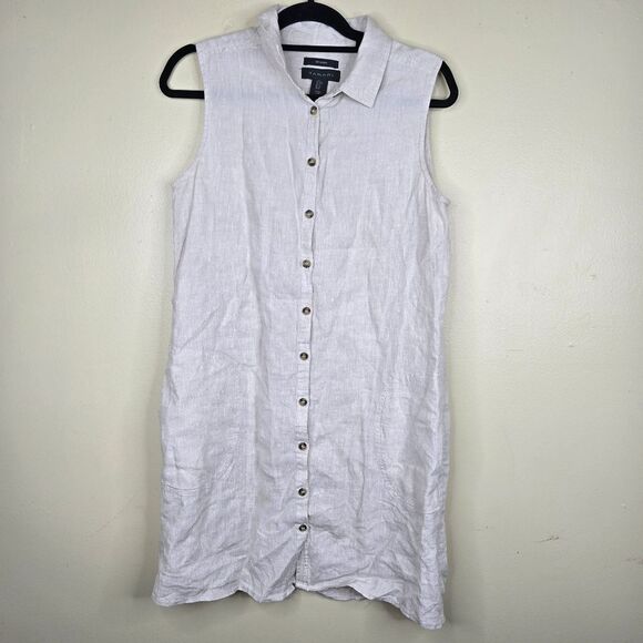 Tahari cream linen dress size M - Picture 1 of 7